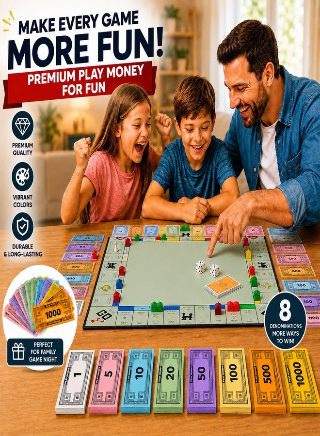 Zadin Play Money Compatible for Monopoly Board Game - [UPGRADED] 560pcs of 70 Each Bill Denomination, Double Sides Printing Paper Money for Pretend Play Cashier, Prop Money, Fake Money - Image 2