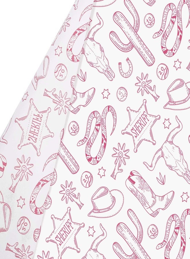 Bolsome 100Pcs 20 × 14 Inches Western Cowgirl Tissue Paper for Gift Bags Pink Cowboy Boots Hat Cactus Printed Tissue Paper for Gift Wrapping for Birthday Party Baby Shower DIY Craft Supplies - Image 3