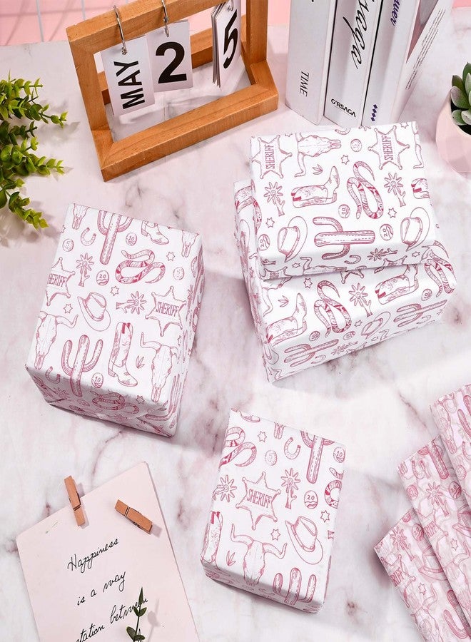 Bolsome 100Pcs 20 × 14 Inches Western Cowgirl Tissue Paper for Gift Bags Pink Cowboy Boots Hat Cactus Printed Tissue Paper for Gift Wrapping for Birthday Party Baby Shower DIY Craft Supplies - Image 4