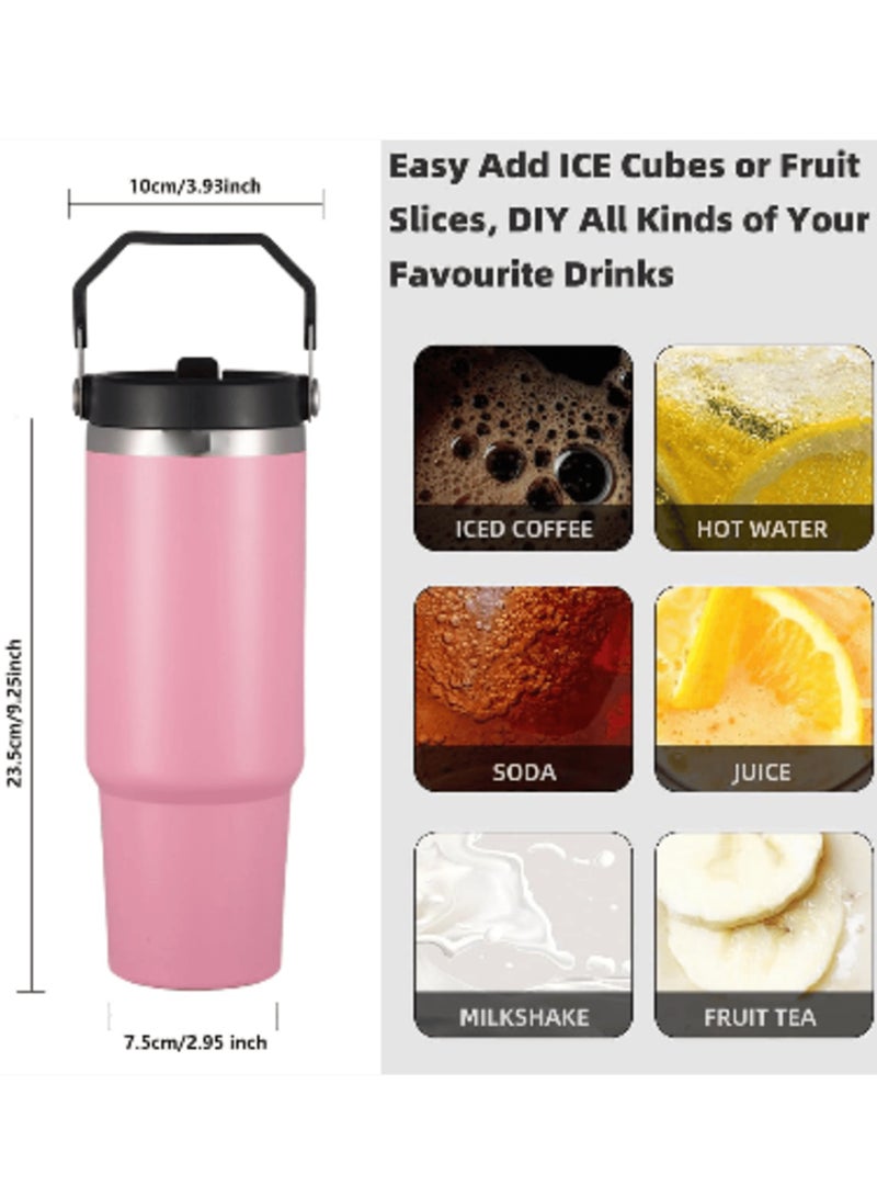 ELTRAZONE 900ml Stainless Steel Leak-Proof Travel Tumbler Mug – Double Wall Vacuum Insulated Sipper Bottle with Straw & Lid, Ideal for Car, Office, Travel & Gym (Pink) – Keeps Drinks Hot & Cold for Hours, Reusable & Durable - Image 2