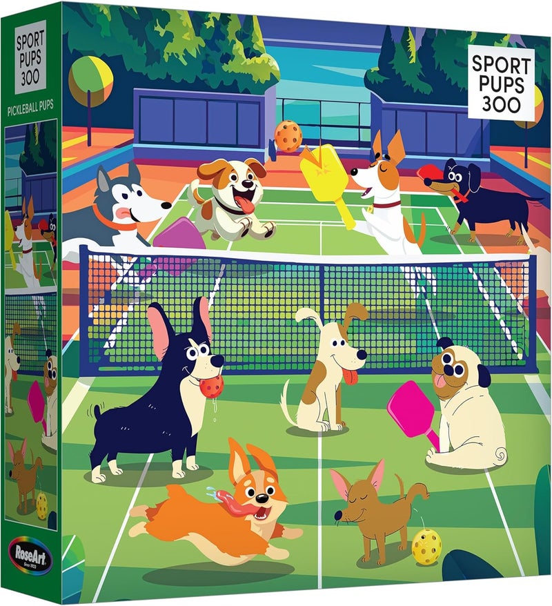 Rose Art RoseArt Pickleball Pups 300 Piece Jigsaw Puzzle – Made in USA, 18" x 24" Fun Dog-Themed Puzzle for Kids & Adults - Image 1