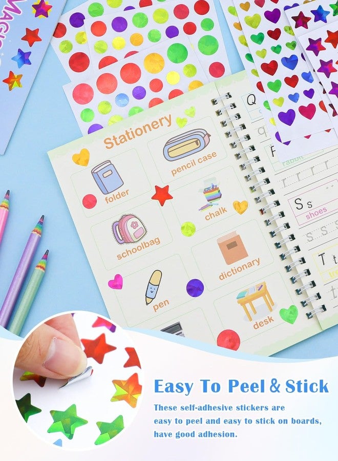 GAUENEEN 3420 Pcs Holographic Rainbow Stickers, Small Star Sticker for Kids Reward, Teacher Stickers for Students Planner, DIY Decorations (Star+ Heart+ Circle) - Image 5