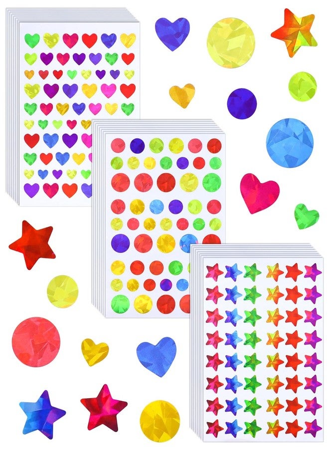 GAUENEEN 3420 Pcs Holographic Rainbow Stickers, Small Star Sticker for Kids Reward, Teacher Stickers for Students Planner, DIY Decorations (Star+ Heart+ Circle) - Image 1