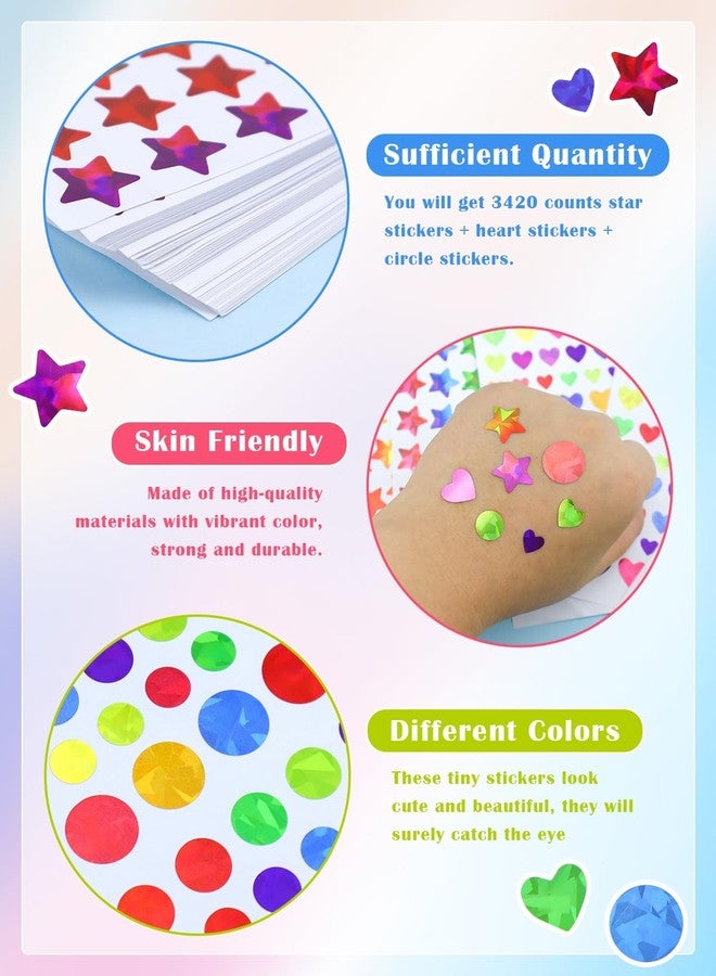 GAUENEEN 3420 Pcs Holographic Rainbow Stickers, Small Star Sticker for Kids Reward, Teacher Stickers for Students Planner, DIY Decorations (Star+ Heart+ Circle) - Image 4