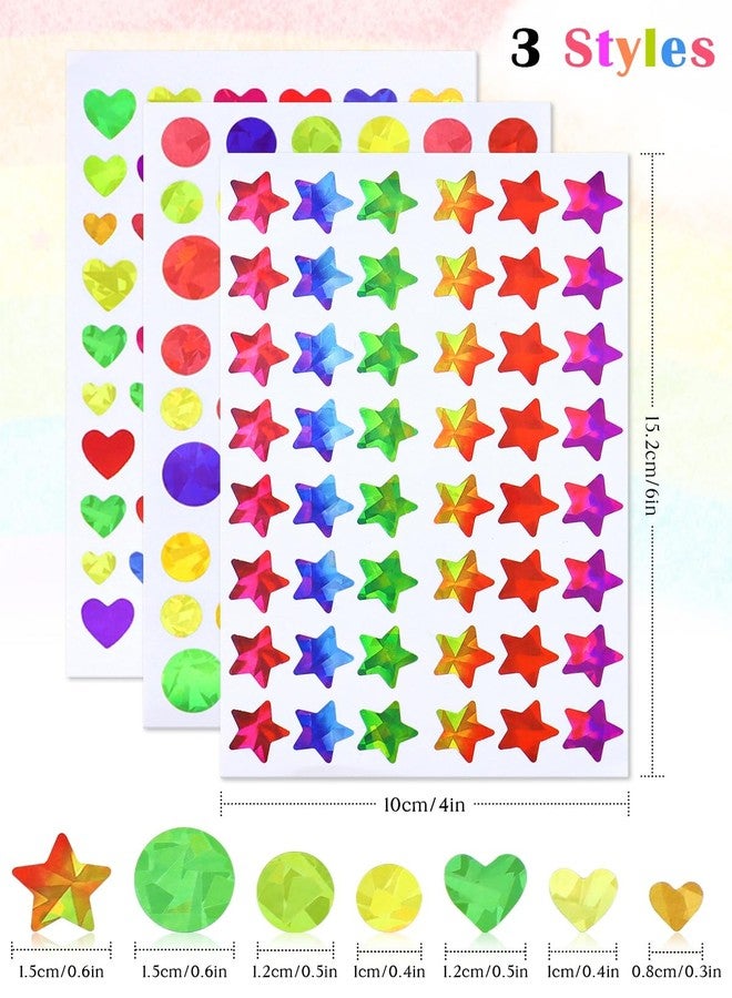 GAUENEEN 3420 Pcs Holographic Rainbow Stickers, Small Star Sticker for Kids Reward, Teacher Stickers for Students Planner, DIY Decorations (Star+ Heart+ Circle) - Image 2