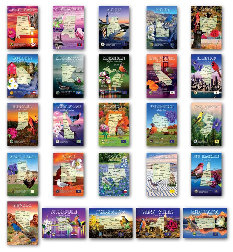 Postcard Fair U.S. State Map Postcard Set of 50. Modern post cards variety pack. Postcards with maps of all fifty states of the United States of America. Made in USA. - Image 1