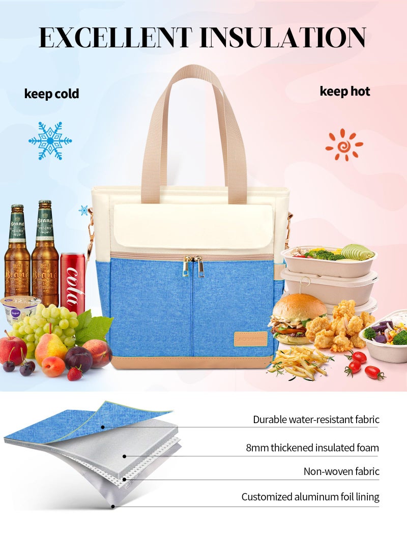 JOYHILL Lunch Bag for Women, Lunch Tote Leakproof Insulated Lunch Box with Shoulder Strap, Adult Reusable Lunch Cooler Tote Bags for Work Picnic Camping Beach (I-LIGHT BLUE) - Image 4