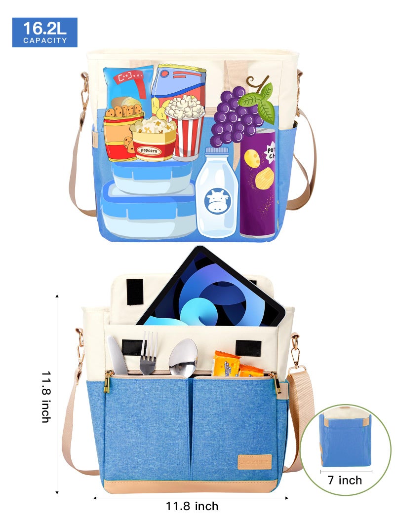 JOYHILL Lunch Bag for Women, Lunch Tote Leakproof Insulated Lunch Box with Shoulder Strap, Adult Reusable Lunch Cooler Tote Bags for Work Picnic Camping Beach (I-LIGHT BLUE) - Image 3