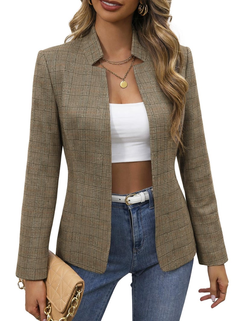 Mina Self Plaid Blazer Jacket for Women 2026 Houndstooth Fall Womens Khaki Brown Chocolate Clothes Women's Blazers Lightweight Casual Fitted Trendy Business Jackets Work Professional Fashion Dressy - Image 1