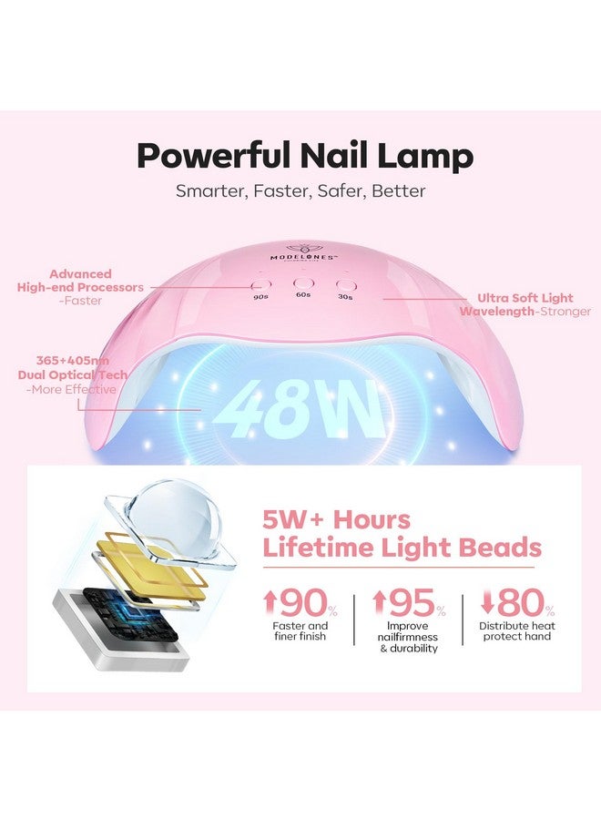 Modelones Poly Nail Gel Kit, 6 Colors Poly Extension Gel Clear Pink White with 48W Nail Lamp 3D Nail Charms Builder Slip Solution Complete Toe Nail Kit Supplies for Starter - Image 4