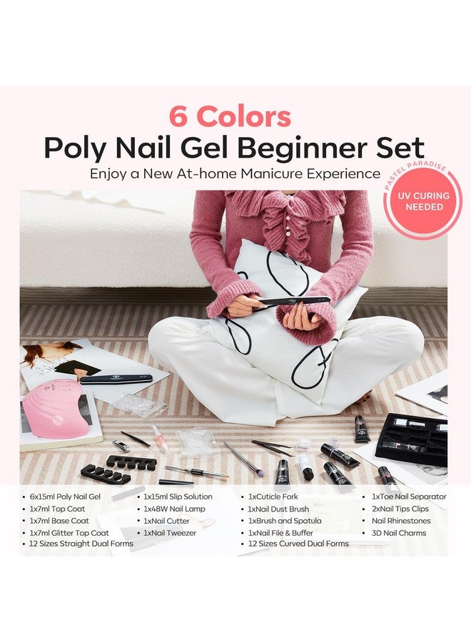 Modelones Poly Nail Gel Kit, 6 Colors Poly Extension Gel Clear Pink White with 48W Nail Lamp 3D Nail Charms Builder Slip Solution Complete Toe Nail Kit Supplies for Starter - Image 3