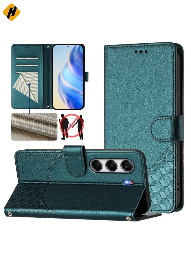 HuHa Case Cover For Tecno Camon 40 Pro 4G Honeycomb Embossing RFID Leather Phone Case(Peacock Green)  - Image 1