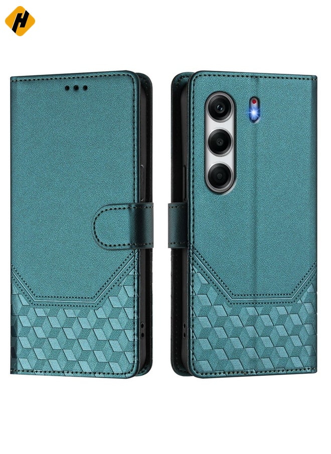 HuHa Case Cover For Tecno Camon 40 Pro 4G Honeycomb Embossing RFID Leather Phone Case(Peacock Green)  - Image 2