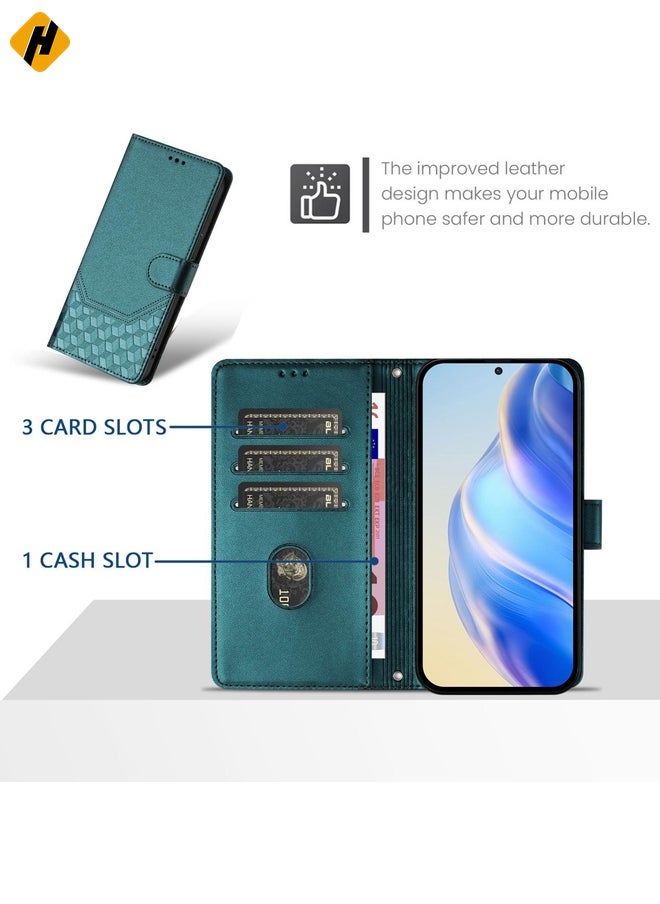 HuHa Case Cover For Tecno Camon 40 Pro 4G Honeycomb Embossing RFID Leather Phone Case(Peacock Green)  - Image 3