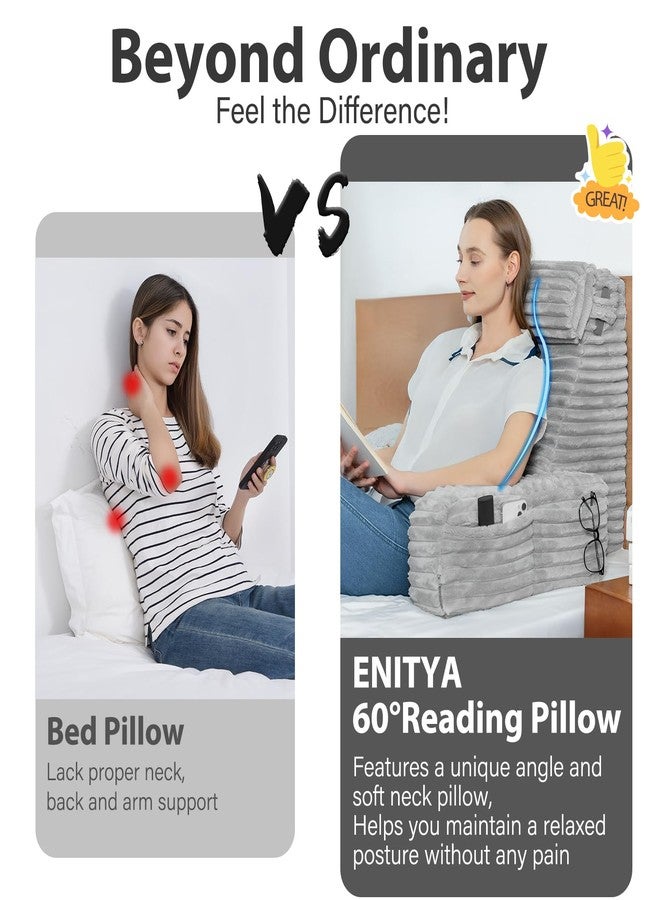 ENITYA Reading Pillow for Sitting in Bed Adult, XL Back Pillow for Bed Sitting up,Light Grey - Image 3