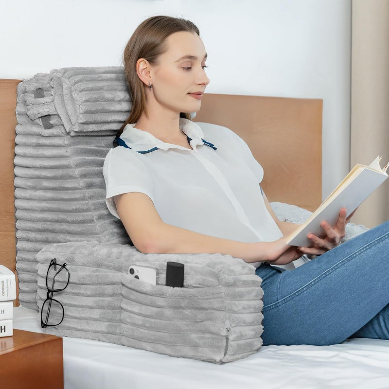 ENITYA Reading Pillow for Sitting in Bed Adult, XL Back Pillow for Bed Sitting up,Light Grey - Image 1