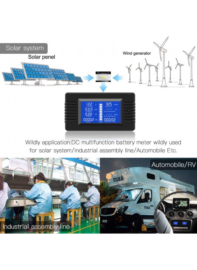 MORNING GROUP DC Multifunction Battery Monitor Meter,0-200V,0-300A (Widely Applied to 12V/24V/48V RV/Car Battery) LCD Display Digital Current Voltage Solar Power Meter Multimeter Ammeter Voltmeter  - Image 4