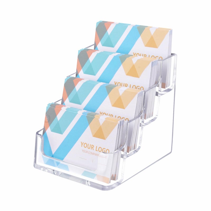 HSYMQ 2 Pack Clear Business Card Holder for Desk Plastic Business Card Display Stand, Acrylic Business Card Holder with 4 Tier for Office - Image 1