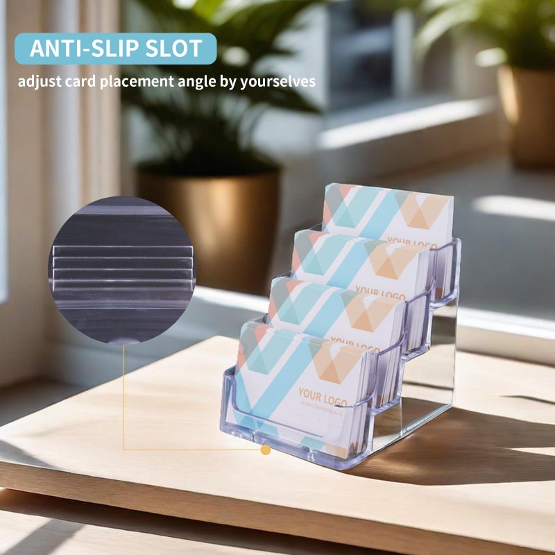 HSYMQ 2 Pack Clear Business Card Holder for Desk Plastic Business Card Display Stand, Acrylic Business Card Holder with 4 Tier for Office - Image 2