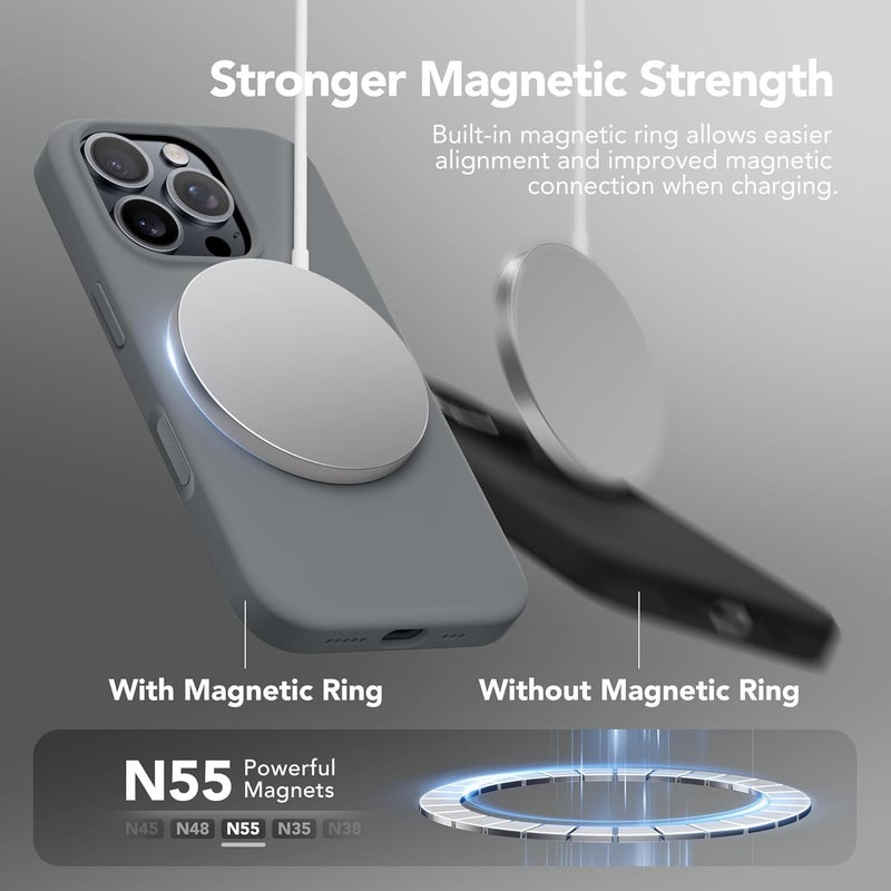 GONEZ Magnetic for iPhone 16 Pro Case, Compatible with MagSafe, [Screen Protector + Camera Lens Protector], Silicone Shockproof Anti-Scratch Protective Phone Case 6.3 inch, Deep Gray - Image 2