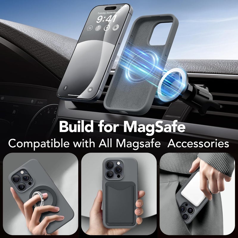 GONEZ Magnetic for iPhone 16 Pro Case, Compatible with MagSafe, [Screen Protector + Camera Lens Protector], Silicone Shockproof Anti-Scratch Protective Phone Case 6.3 inch, Deep Gray - Image 3