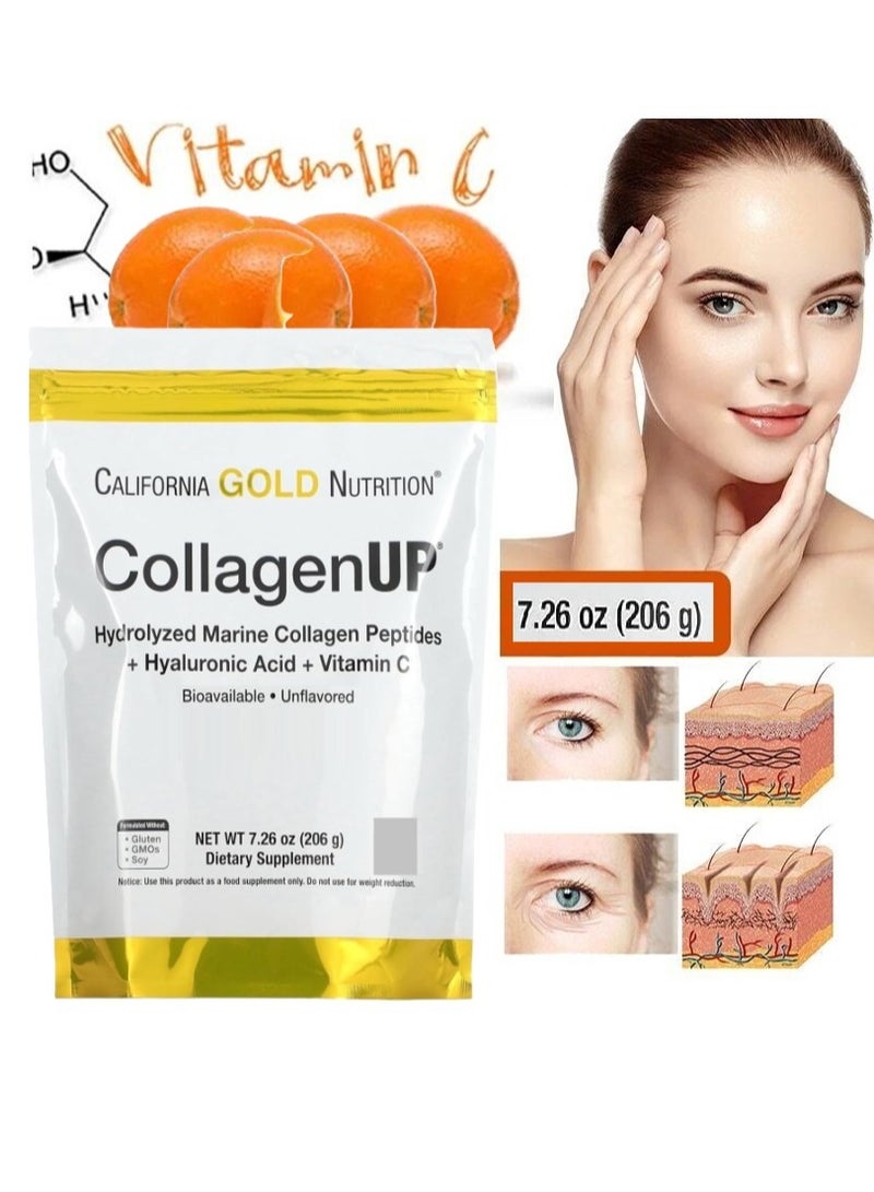 California Gold Nutrition 2 Pack Collagen UP Hydrolyzed Marine Collagen Peptides with Hyaluronic Acid and Vitamin C Bioavailable, Unflavored 7.26 oz (206 g) Supports Healthy Hair, Skin, Nails, Joints and Bones - Image 2