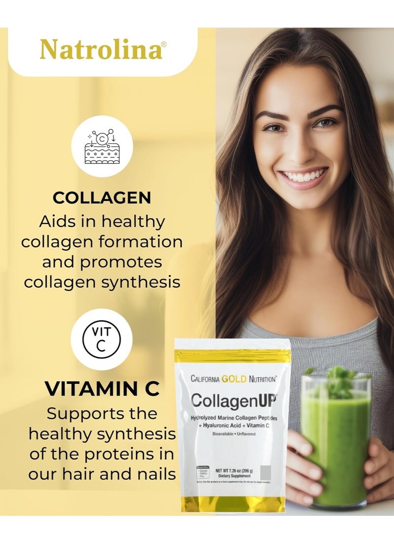 California Gold Nutrition 2 Pack Collagen UP Hydrolyzed Marine Collagen Peptides with Hyaluronic Acid and Vitamin C Bioavailable, Unflavored 7.26 oz (206 g) Supports Healthy Hair, Skin, Nails, Joints and Bones - Image 5