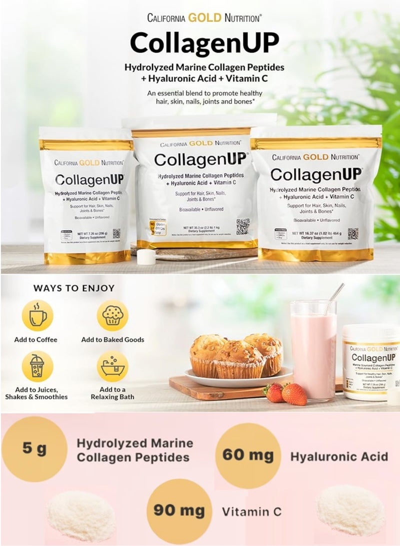 California Gold Nutrition 2 Pack Collagen UP Hydrolyzed Marine Collagen Peptides with Hyaluronic Acid and Vitamin C Bioavailable, Unflavored 7.26 oz (206 g) Supports Healthy Hair, Skin, Nails, Joints and Bones - Image 3