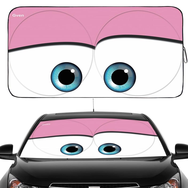 Güvenç Gven Windshield Shade, Car Sun Shade for Front Windshield Funny Car Eyes Sunshades Sun Visor Protector Blocks UV Rays Foldable 210T Keep Your Vehicle Cool (Eyes-Pink, Large) - Image 1