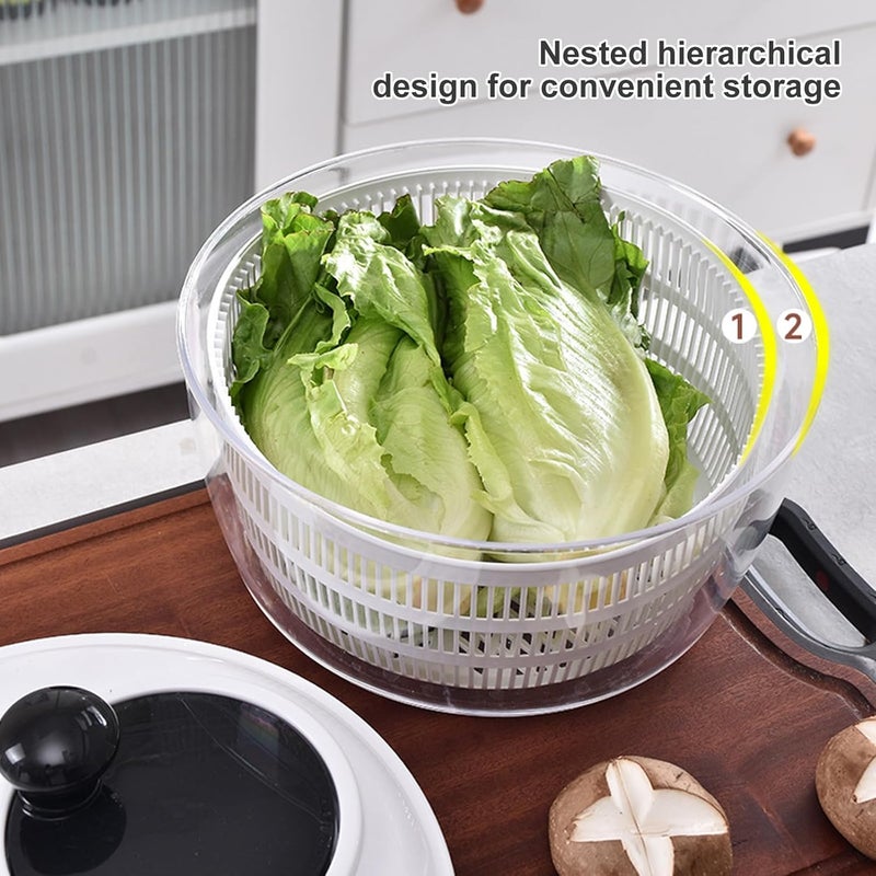 Space Saving Two Story Salad Spinner Rapid Water Removal Tool Dishwasher Safe Kitchen Addition Two Layer Hand Handle Salad Spinner - Image 2
