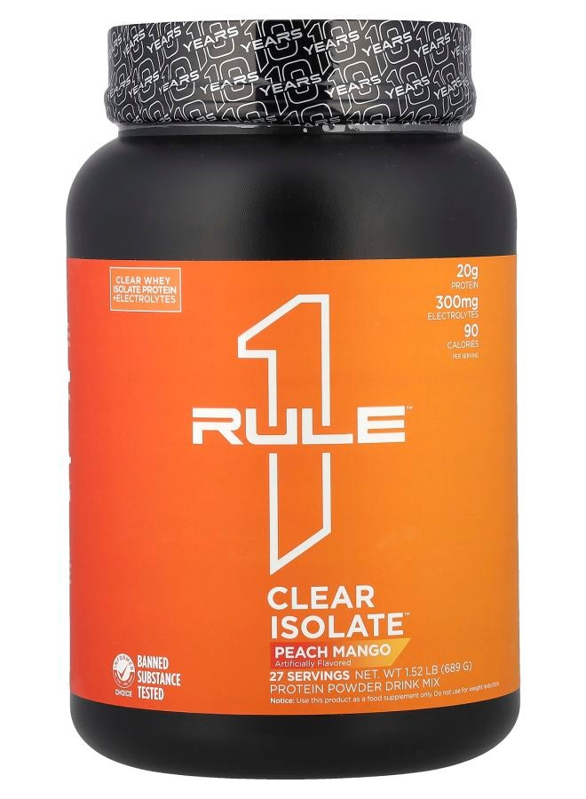 Rule One Proteins Clear Isolate™ Peach Mango 1.52 lb (689 g) - Image 1