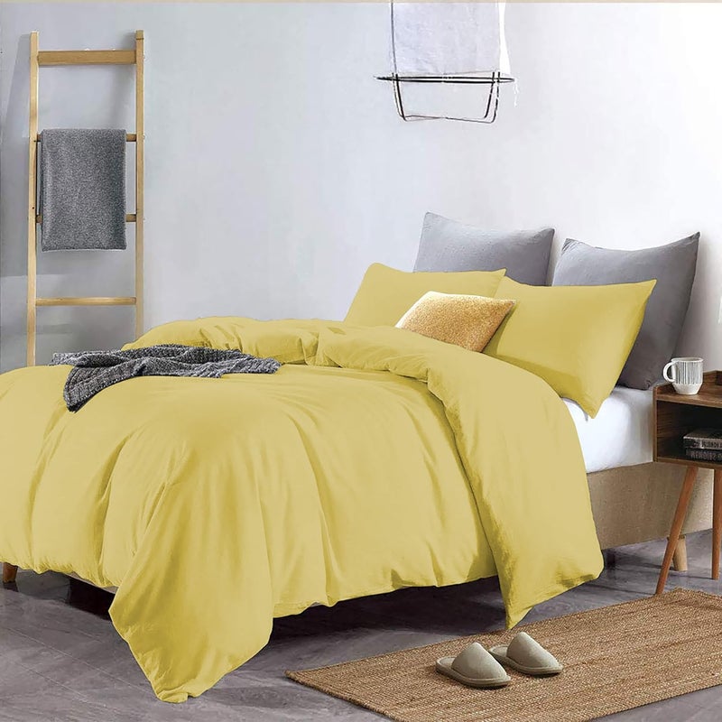 YRM Bedding's YRM Beddings 3 Pieces Duvet Cover Setr 100 Brushed Microfiber with Zipper Closure Duvet Cover91X101 Inches and 2 Pillow Cover 18X28 Inches Double Bed SizeGold - Image 2
