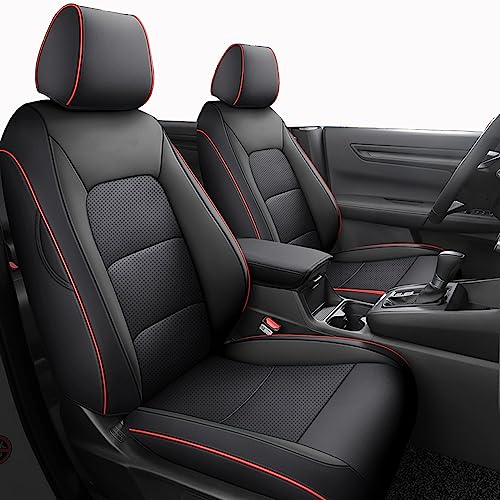 HKZ أغطية مقاعد السيارة HKZ Fit CRV مجموعة كاملة لهوندا CR-V 2023 2024 2025 CRV LX;EX;EX-L;Sport;Touring;إصدار خاص ونموذج هجين - جلد (أسود مع حواف حمراء) - Image 1