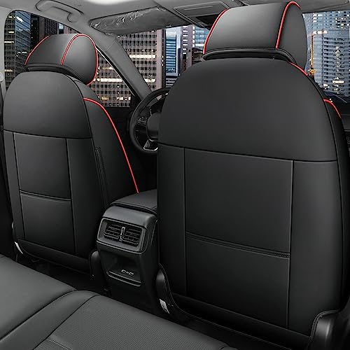 HKZ أغطية مقاعد السيارة HKZ Fit CRV مجموعة كاملة لهوندا CR-V 2023 2024 2025 CRV LX;EX;EX-L;Sport;Touring;إصدار خاص ونموذج هجين - جلد (أسود مع حواف حمراء) - Image 2