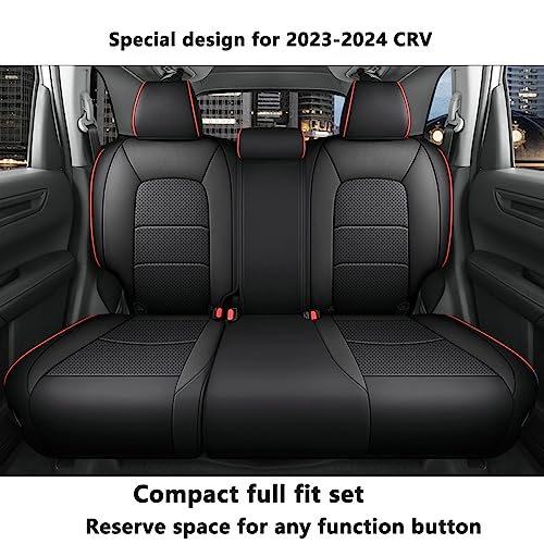 HKZ أغطية مقاعد السيارة HKZ Fit CRV مجموعة كاملة لهوندا CR-V 2023 2024 2025 CRV LX;EX;EX-L;Sport;Touring;إصدار خاص ونموذج هجين - جلد (أسود مع حواف حمراء) - Image 3