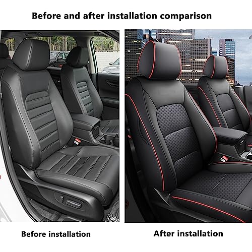 HKZ أغطية مقاعد السيارة HKZ Fit CRV مجموعة كاملة لهوندا CR-V 2023 2024 2025 CRV LX;EX;EX-L;Sport;Touring;إصدار خاص ونموذج هجين - جلد (أسود مع حواف حمراء) - Image 4