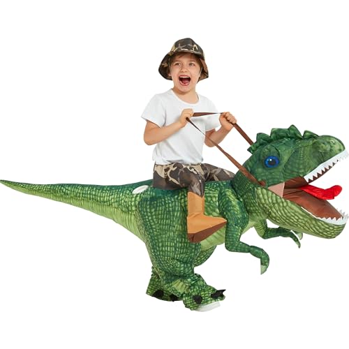 One Casa Inflatable Costume Dinosaur Riding T Rex Air Blow up Funny Party Halloween Costume for Kids (7-10 Yrs) - Image 5
