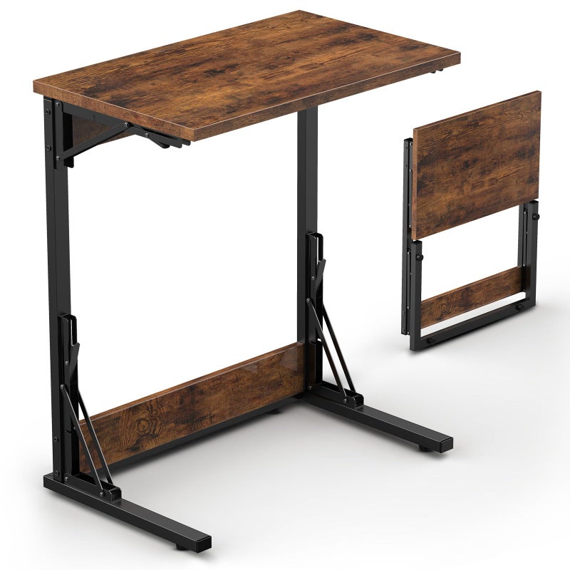 Tatub Tatub 24 Folding C Shaped End Table Small Sofa Side Laptop Desk Couch TV Tray Table for Living Room Bedroom Rustic Brown