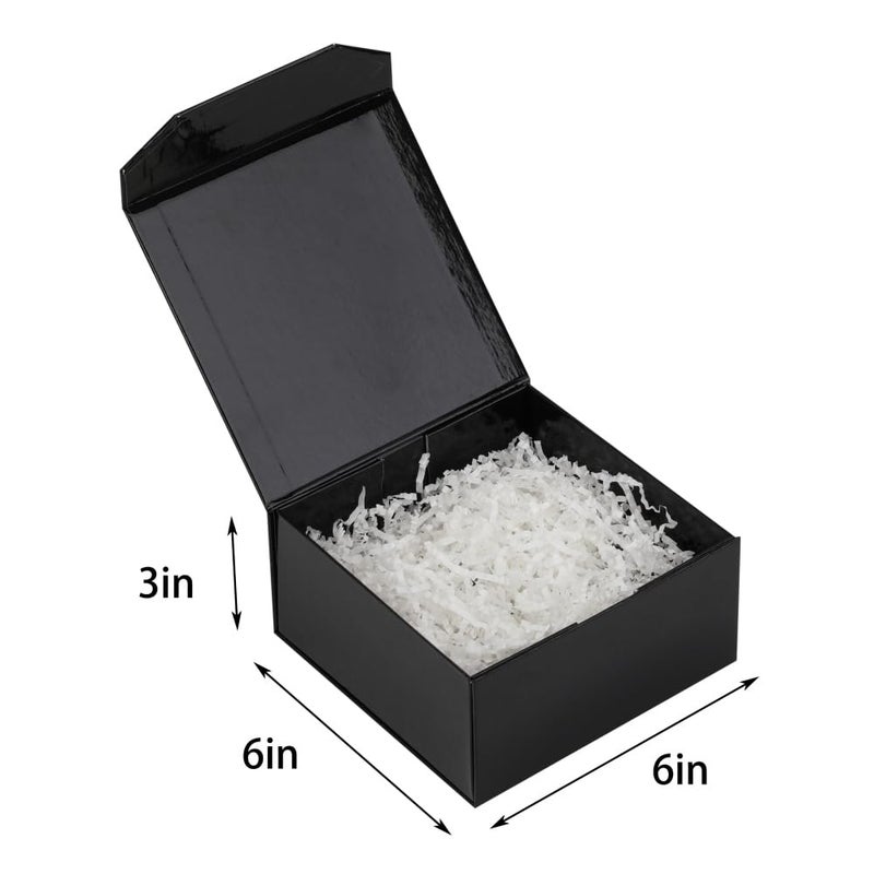PACKGILO 1 Pcs 6x6x3 Inch Black Magnetic Gift Box Small Magnetic Box with Crinkle Paper Black Small Gift Box with Shredded Paper Luxury Gift Boxes with Lids for Presents - Image 3
