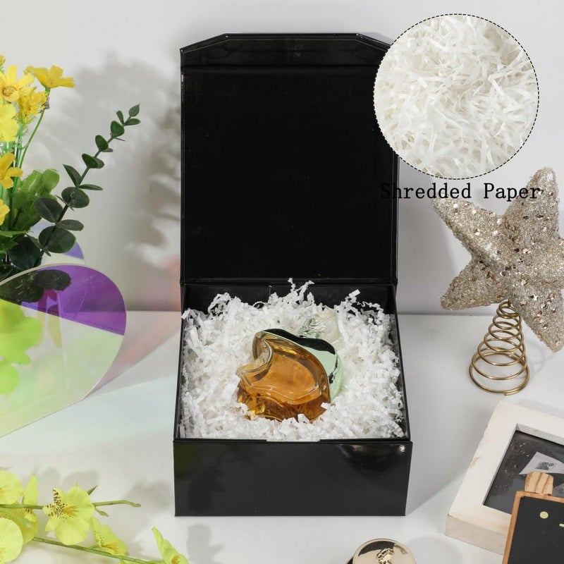 PACKGILO 1 Pcs 6x6x3 Inch Black Magnetic Gift Box Small Magnetic Box with Crinkle Paper Black Small Gift Box with Shredded Paper Luxury Gift Boxes with Lids for Presents - Image 2