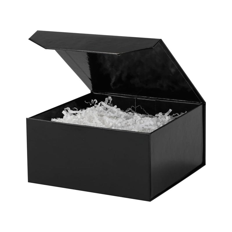 PACKGILO 1 Pcs 6x6x3 Inch Black Magnetic Gift Box Small Magnetic Box with Crinkle Paper Black Small Gift Box with Shredded Paper Luxury Gift Boxes with Lids for Presents - Image 1