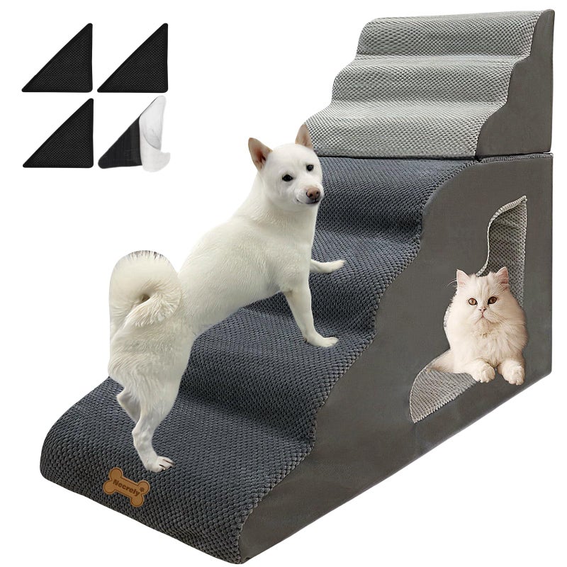 Necrely 7-Step Dog Stairs for 36 Inch High Beds Small Dogs, Pet Ramp Stairs 20-42 Inch Couch Bed, Non-Slip Balanced Stairs 75lbs for Small Old Large Dogs Cats to Get on Bed - Image 1