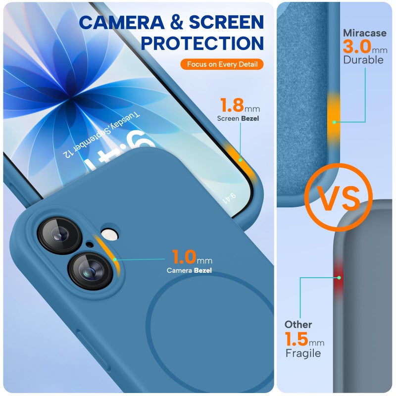 Miracase Magnetic for iPhone 17 Case, Compatible with MagSafe, Integrated Silicone Camera Control Cover, 3.0mm Thicken Shockproof Drop Protection Phone Case for 17,Capri Blue - Image 4