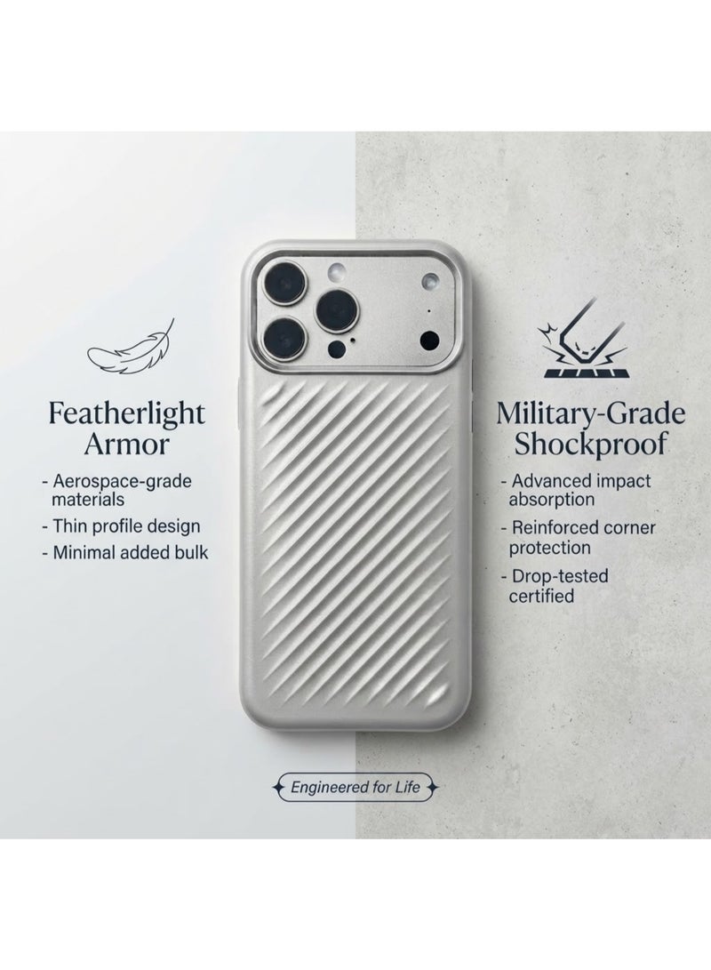 حافظة حماية لهاتف iPhone 17 Pro بتصميم معدني وملمس مضلع مائل، مانعة للانزلاق ومقاومة للصدمات ومتوافقة مع MagSafe. - Image 4