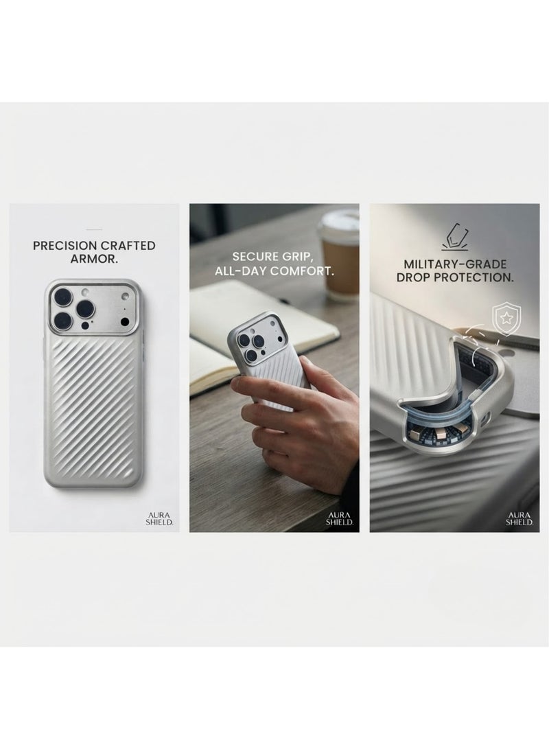 حافظة حماية لهاتف iPhone 17 Pro بتصميم معدني وملمس مضلع مائل، مانعة للانزلاق ومقاومة للصدمات ومتوافقة مع MagSafe. - Image 1