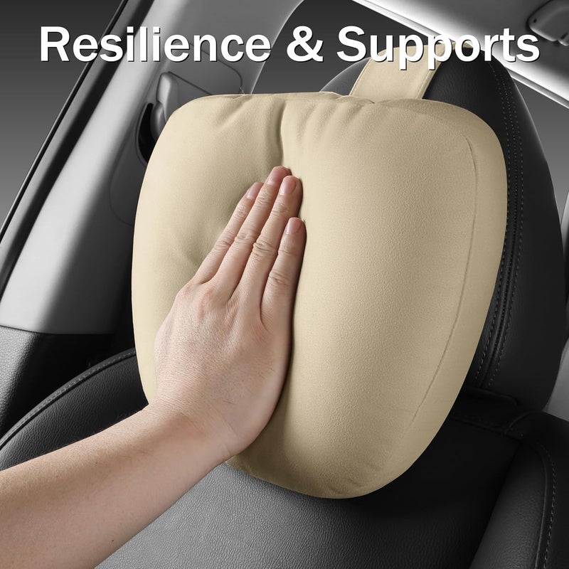 POKSRI Car Neck Pillow for headrests, Microfiber Velvet Support Head Pillows,Plant-Based Polyester,11.8x7.5 refillable&Multiple&Adjustable Drive Vehicle Cushion Seats(Beige,Neck Pillow 2pcs) - Image 4