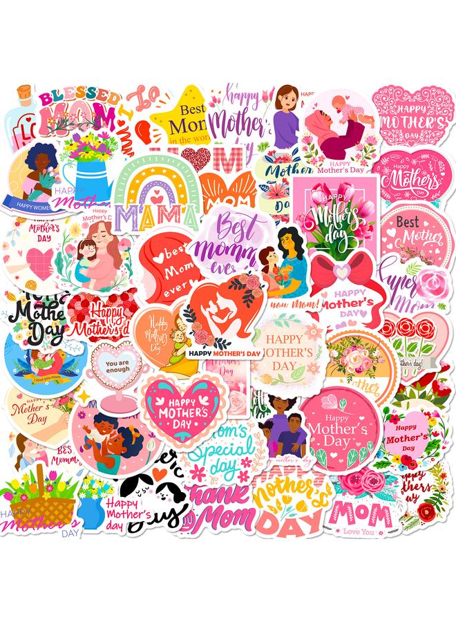 Bluejw 50 I LOVE YOU MOM Stickers Happy Mother's Day Flowers Bouquet Baking Cake Label Sticker - Image 2