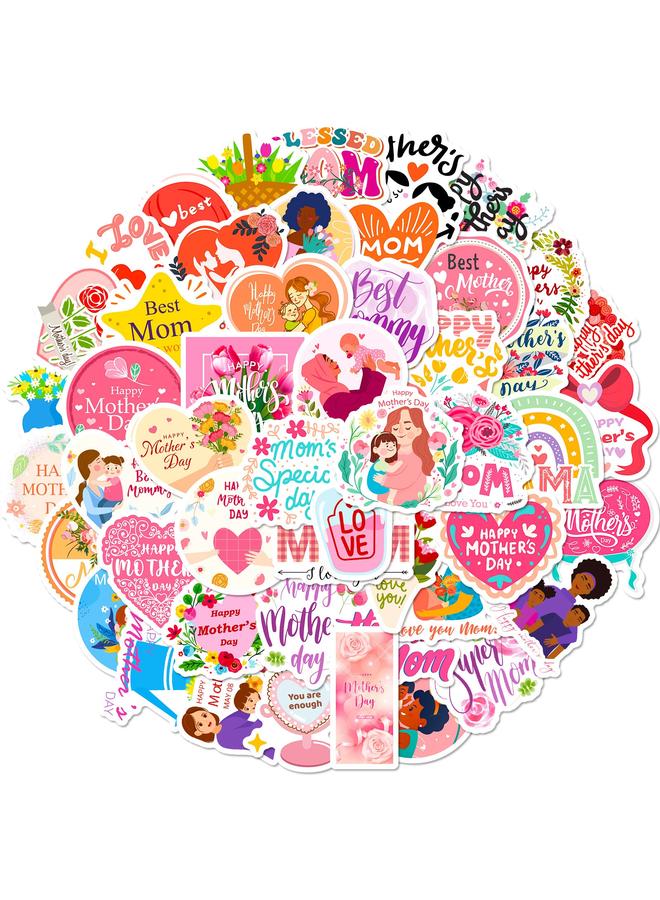 Bluejw 50 I LOVE YOU MOM Stickers Happy Mother's Day Flowers Bouquet Baking Cake Label Sticker - Image 1