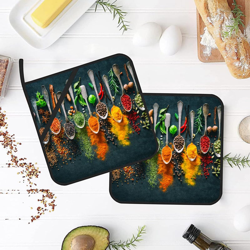JASAKOO Colourful Various Herbs Pot Holders Set of 2 Heat Resistant & Non Slip Potholders, Spices for Cooking Oven Hot Pads for Kitchen Cooking Baking Barbecue - Image 4