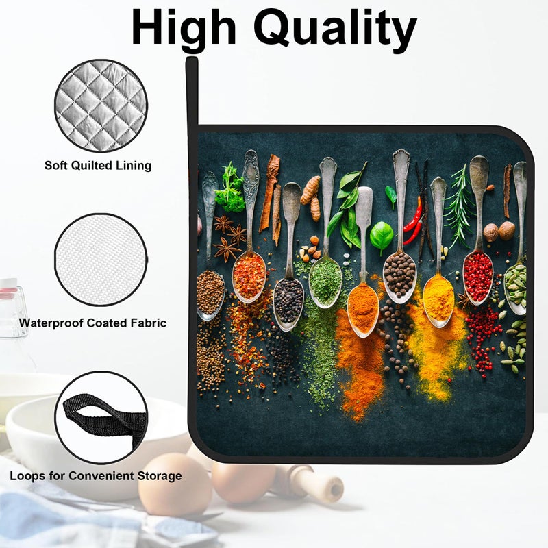 JASAKOO Colourful Various Herbs Pot Holders Set of 2 Heat Resistant & Non Slip Potholders, Spices for Cooking Oven Hot Pads for Kitchen Cooking Baking Barbecue - Image 3